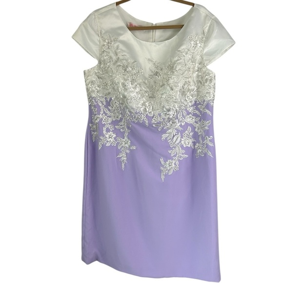 JJ's House Sheath/Column Scoop Knee-Length Lace Satin Lilac Dress SZ 18W NEW - Picture 1 of 14